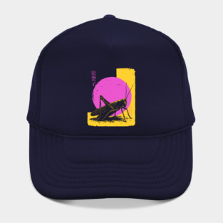 Bold Grasshopper Japanese Art | Pink & Yellow Insect Ukiyo-e Style Hat
