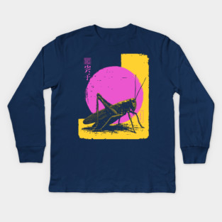 Bold Grasshopper Japanese Art | Pink & Yellow Insect Ukiyo-e Style Kids Long Sleeve T-Shirt