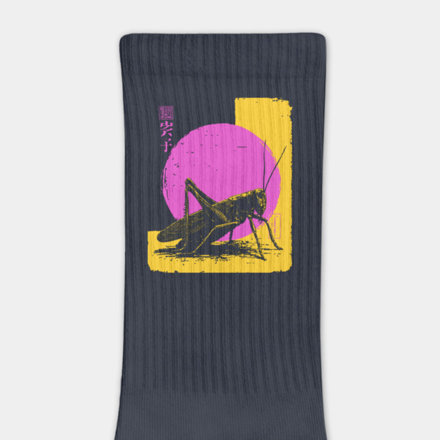 Bold Grasshopper Japanese Art | Pink & Yellow Insect Ukiyo-e Style by TuncGK