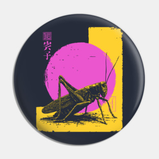 Bold Grasshopper Japanese Art | Pink & Yellow Insect Ukiyo-e Style Pin