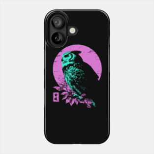 Wise Owl Japanese Art | Teal & Pink Night Ukiyo-e Style Phone Case