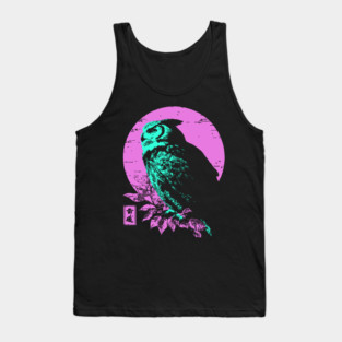 Wise Owl Japanese Art | Teal & Pink Night Ukiyo-e Style Tank Top