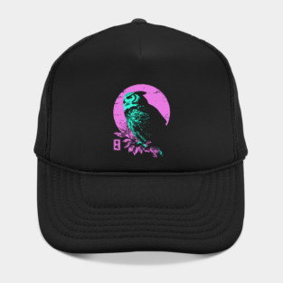 Wise Owl Japanese Art | Teal & Pink Night Ukiyo-e Style Hat