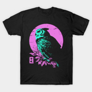 Wise Owl Japanese Art | Teal & Pink Night Ukiyo-e Style T-Shirt