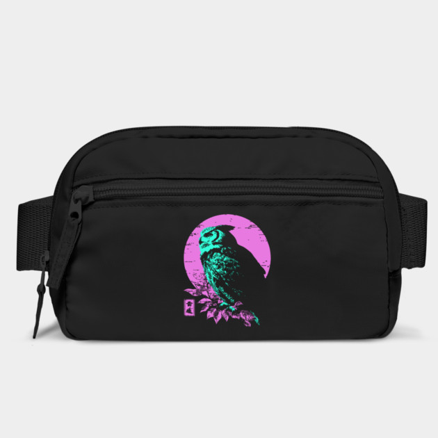 Wise Owl Japanese Art | Teal & Pink Night Ukiyo-e Style by TuncGK