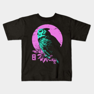 Wise Owl Japanese Art | Teal & Pink Night Ukiyo-e Style Kids T-Shirt