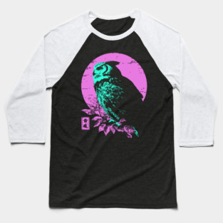 Wise Owl Japanese Art | Teal & Pink Night Ukiyo-e Style Baseball T-Shirt
