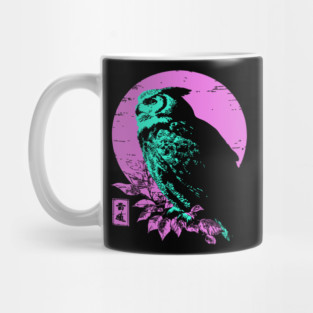 Wise Owl Japanese Art | Teal & Pink Night Ukiyo-e Style Mug