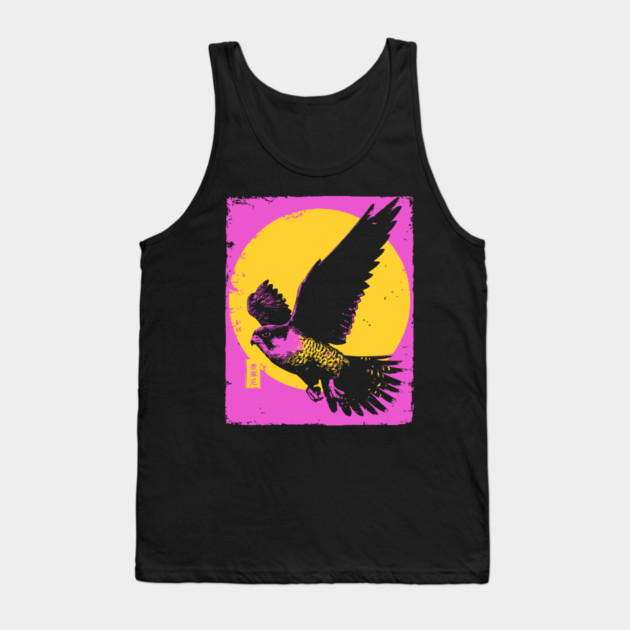 Soaring Hawk Japanese Art | Yellow Sun Ukiyo-e Style Tank Top by TuncGK