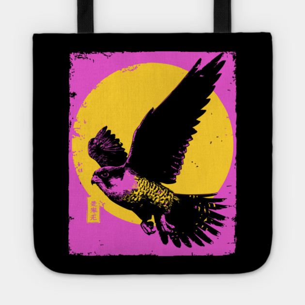 Soaring Hawk Japanese Art | Yellow Sun Ukiyo-e Style Tote by TuncGK