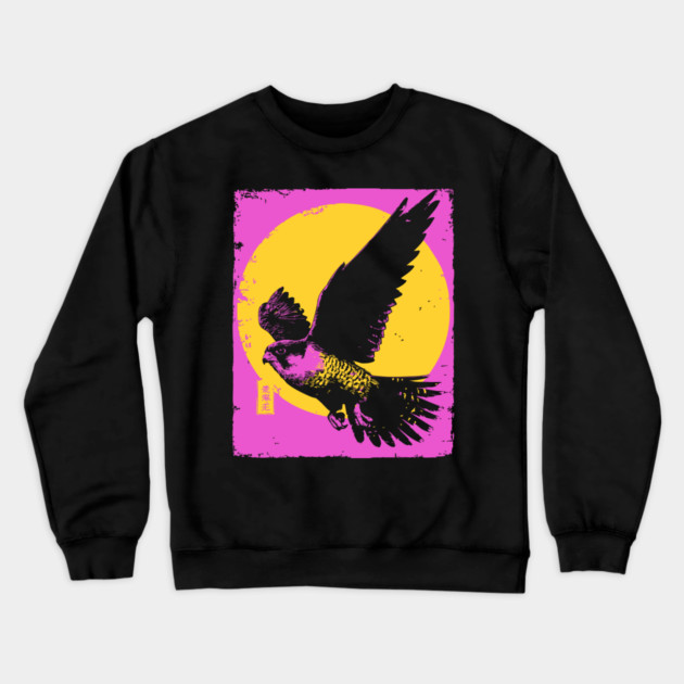 Soaring Hawk Japanese Art | Yellow Sun Ukiyo-e Style Crewneck Sweatshirt by TuncGK