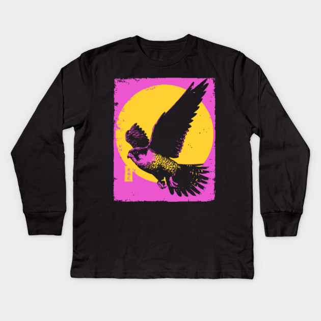 Soaring Hawk Japanese Art | Yellow Sun Ukiyo-e Style Kids Long Sleeve T-Shirt by TuncGK