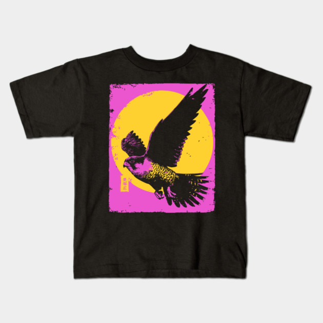 Soaring Hawk Japanese Art | Yellow Sun Ukiyo-e Style Kids T-Shirt by TuncGK