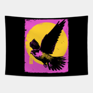 Soaring Hawk Japanese Art | Yellow Sun Ukiyo-e Style Tapestry