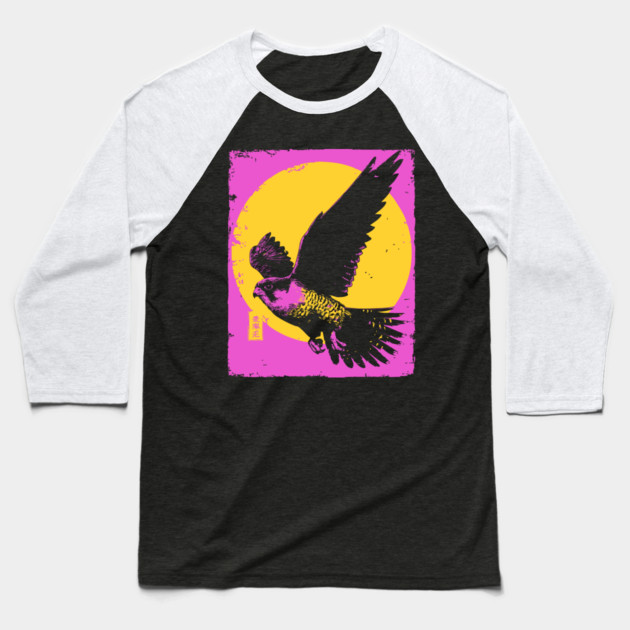 Soaring Hawk Japanese Art | Yellow Sun Ukiyo-e Style Baseball T-Shirt by TuncGK