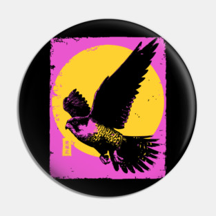 Soaring Hawk Japanese Art | Yellow Sun Ukiyo-e Style Pin