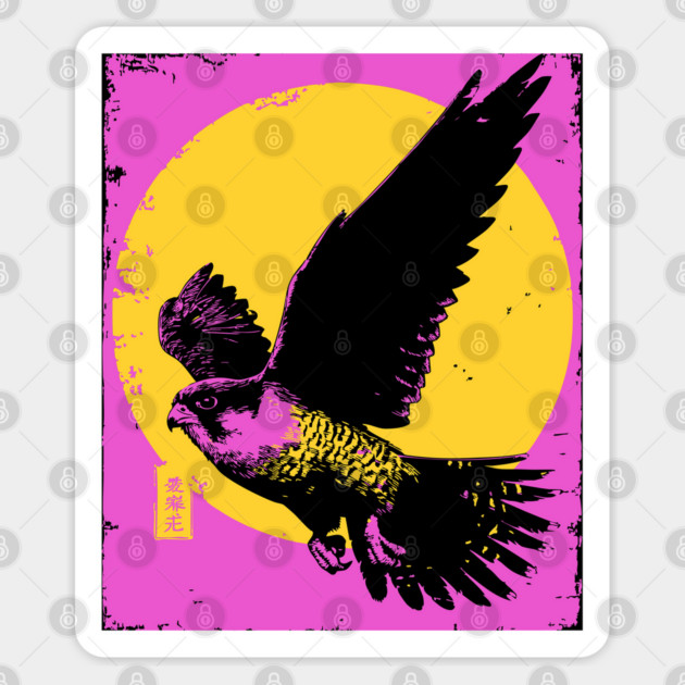 Soaring Hawk Japanese Art | Yellow Sun Ukiyo-e Style Sticker by TuncGK
