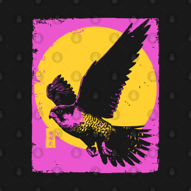 Soaring Hawk Japanese Art | Yellow Sun Ukiyo-e Style by TuncGK