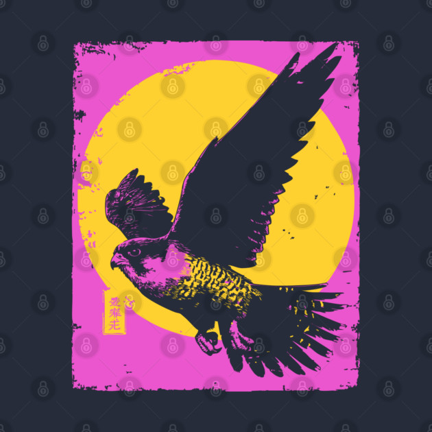 Soaring Hawk Japanese Art | Yellow Sun Ukiyo-e Style by TuncGK