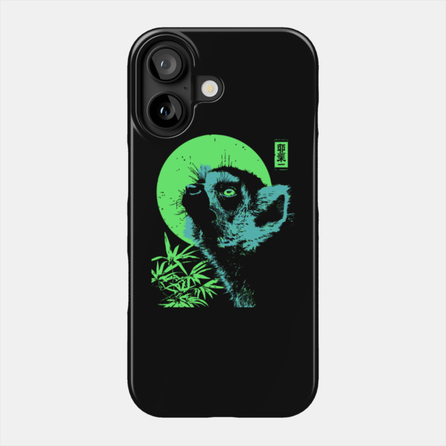 Curious Lemur Japanese Art | Teal & Green Jungle Ukiyo-e Style Phone Case by TuncGK