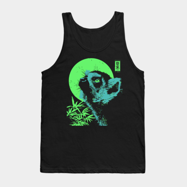 Curious Lemur Japanese Art | Teal & Green Jungle Ukiyo-e Style Tank Top by TuncGK