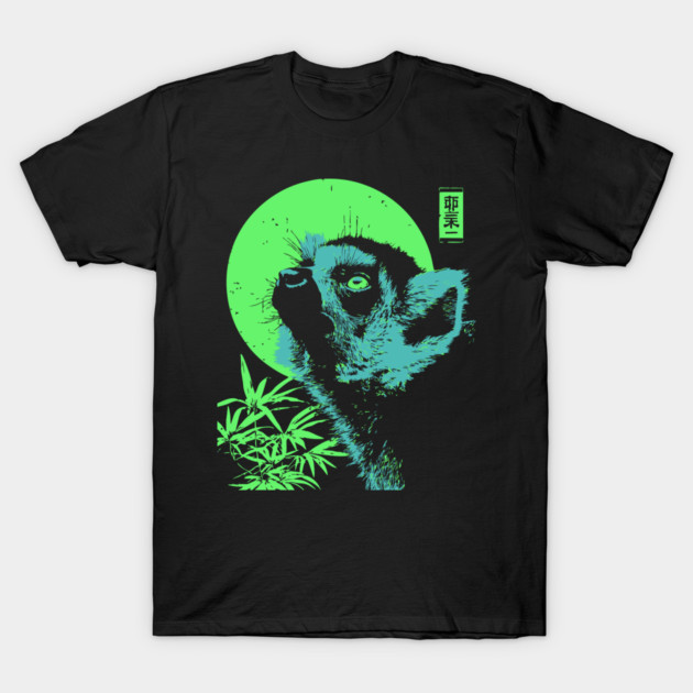 Curious Lemur Japanese Art | Teal & Green Jungle Ukiyo-e Style T-Shirt by TuncGK