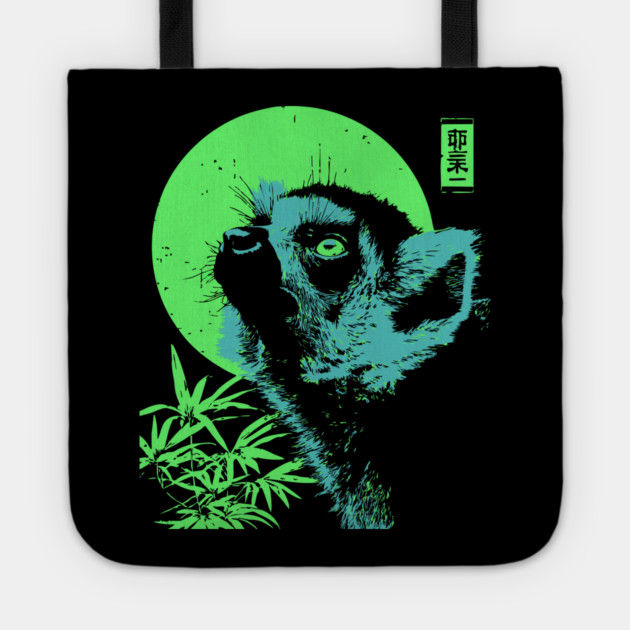 Curious Lemur Japanese Art | Teal & Green Jungle Ukiyo-e Style Tote by TuncGK