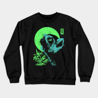 Curious Lemur Japanese Art | Teal & Green Jungle Ukiyo-e Style Crewneck Sweatshirt