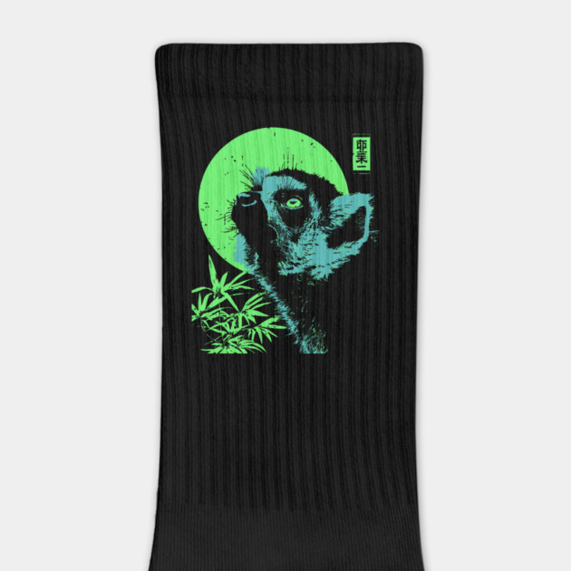 Curious Lemur Japanese Art | Teal & Green Jungle Ukiyo-e Style by TuncGK