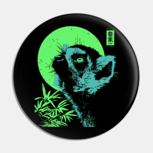 Curious Lemur Japanese Art | Teal & Green Jungle Ukiyo-e Style Pin