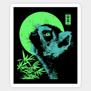 Curious Lemur Japanese Art | Teal & Green Jungle Ukiyo-e Style Sticker