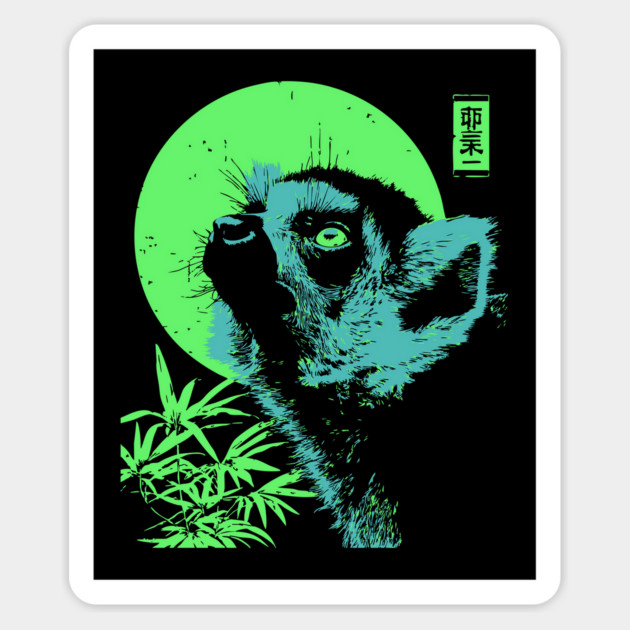 Curious Lemur Japanese Art | Teal & Green Jungle Ukiyo-e Style Magnet by TuncGK