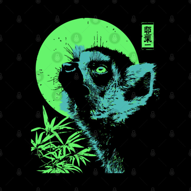 Curious Lemur Japanese Art | Teal & Green Jungle Ukiyo-e Style by TuncGK