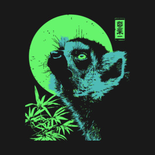 Curious Lemur Japanese Art | Teal & Green Jungle Ukiyo-e Style T-Shirt