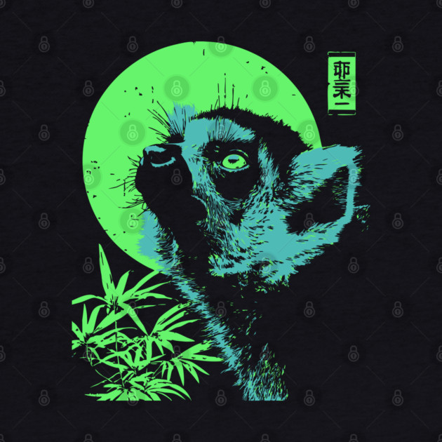 Curious Lemur Japanese Art | Teal & Green Jungle Ukiyo-e Style by TuncGK