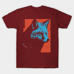 Sly Fox Japanese Art | Blue & Red Ukiyo-e Style T-Shirt