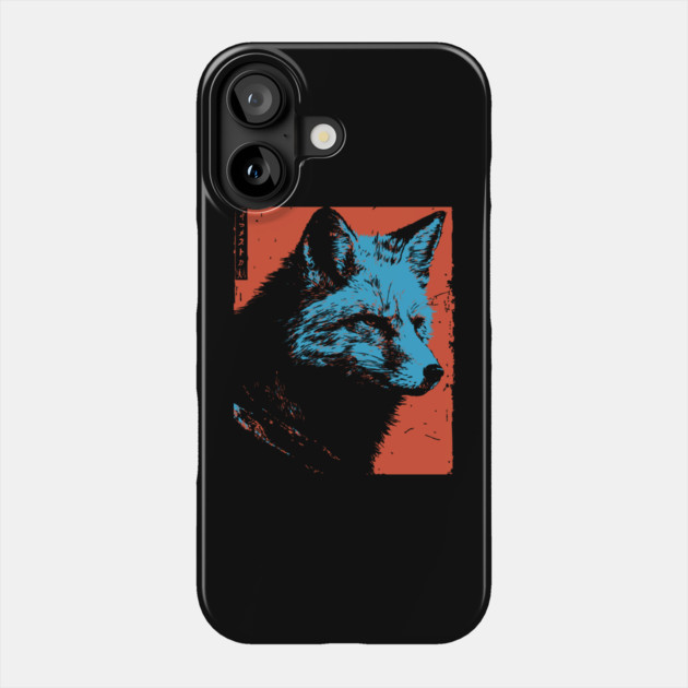 Sly Fox Japanese Art | Blue & Red Ukiyo-e Style Phone Case by TuncGK