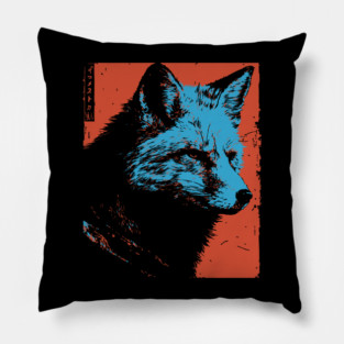 Sly Fox Japanese Art | Blue & Red Ukiyo-e Style Pillow