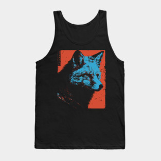 Sly Fox Japanese Art | Blue & Red Ukiyo-e Style Tank Top
