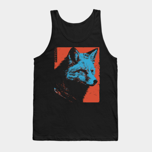 Sly Fox Japanese Art | Blue & Red Ukiyo-e Style Tank Top by TuncGK