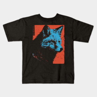 Sly Fox Japanese Art | Blue & Red Ukiyo-e Style Kids T-Shirt