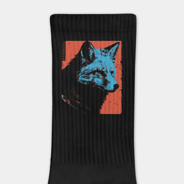 Sly Fox Japanese Art | Blue & Red Ukiyo-e Style by TuncGK