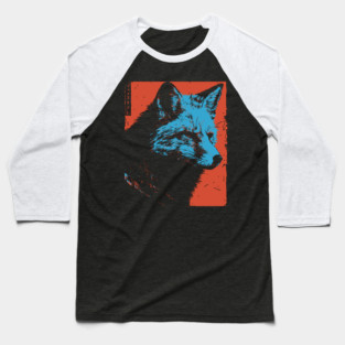 Sly Fox Japanese Art | Blue & Red Ukiyo-e Style Baseball T-Shirt