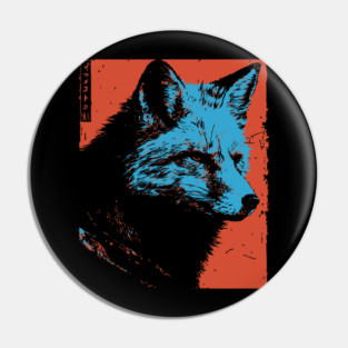Sly Fox Japanese Art | Blue & Red Ukiyo-e Style Pin