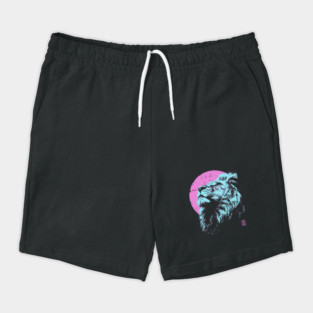 Regal Lion Head Japanese Art | Blue & Pink Ukiyo-e Style Shorts