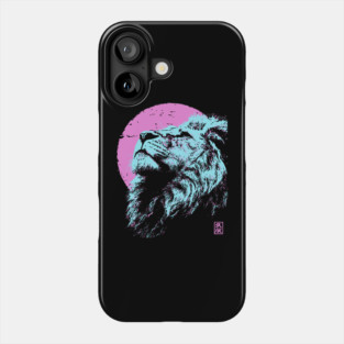 Regal Lion Head Japanese Art | Blue & Pink Ukiyo-e Style Phone Case