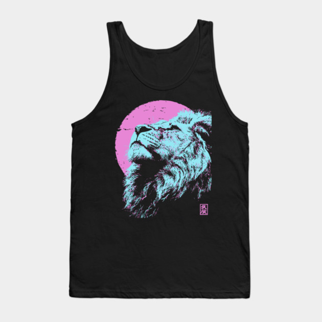 Regal Lion Head Japanese Art | Blue & Pink Ukiyo-e Style Tank Top by TuncGK