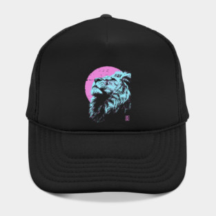 Regal Lion Head Japanese Art | Blue & Pink Ukiyo-e Style Hat