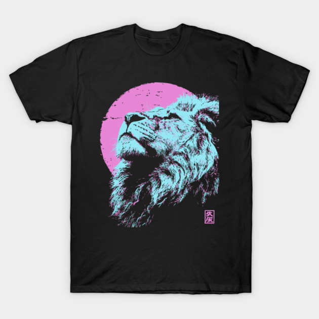 Regal Lion Head Japanese Art | Blue & Pink Ukiyo-e Style T-Shirt by TuncGK