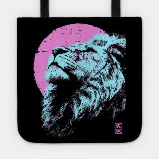 Regal Lion Head Japanese Art | Blue & Pink Ukiyo-e Style Tote